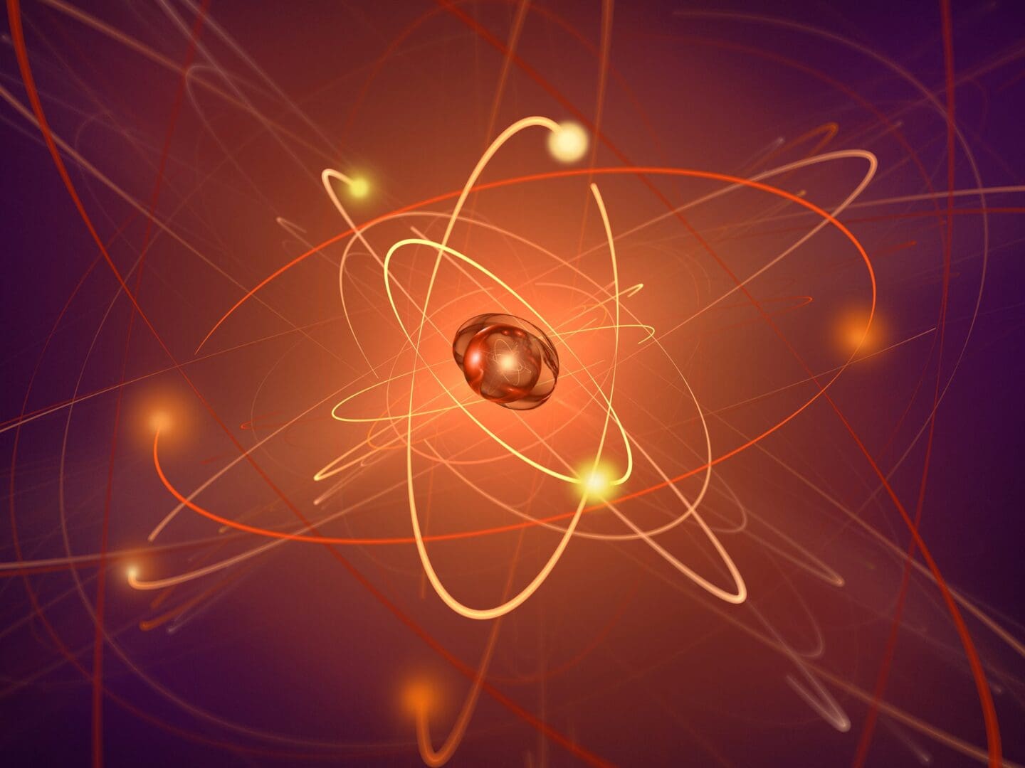 Illustration of an atom with electrons orbiting a nucleus.