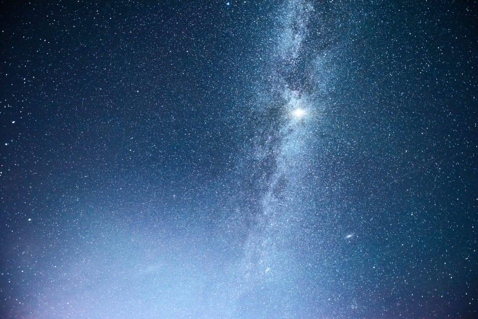 Starry night sky with a bright Milky Way galaxy.